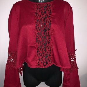 Red open back bell sleeve top